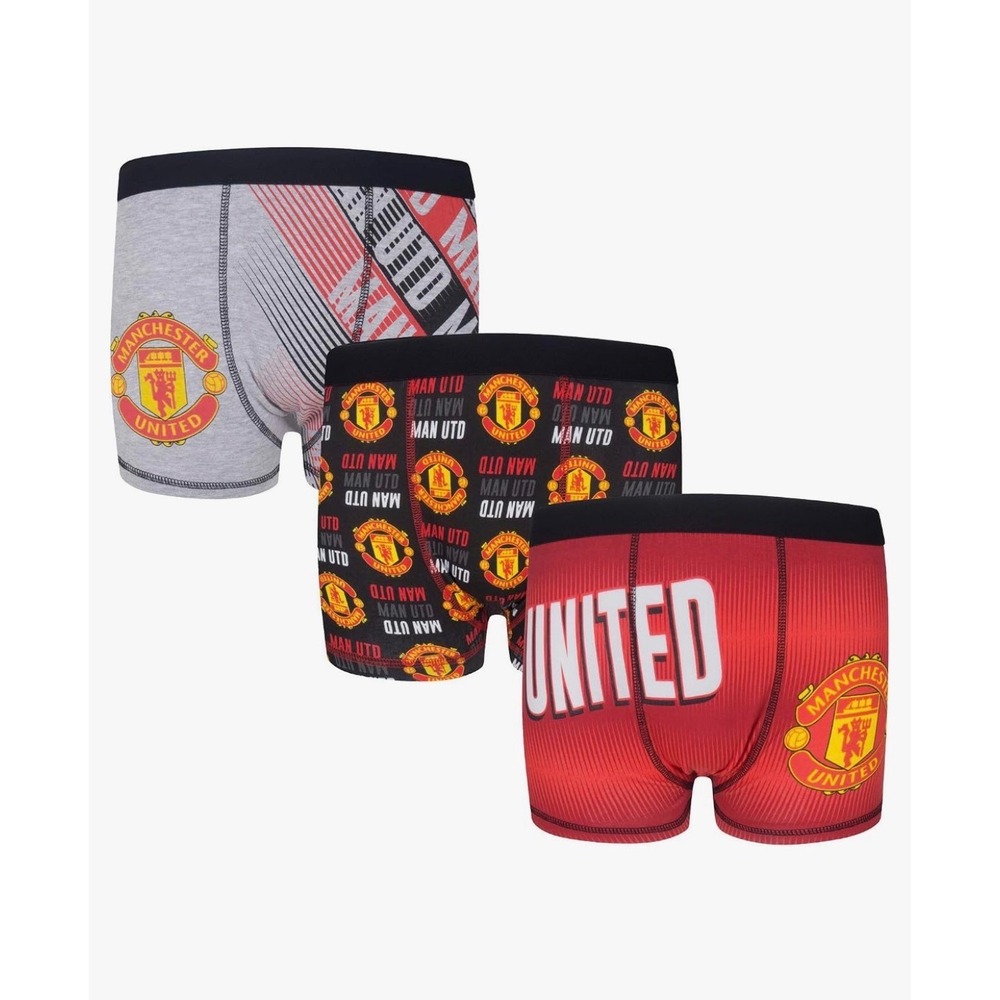 Manchester United Boys Boxer Briefs 3-Pack Red Black Grey Official Product Kids